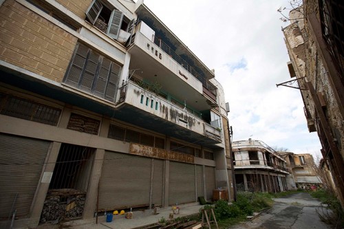A former commercial street is seen in the UN buffer zone in central Nicosia