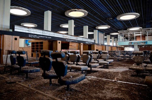 The passenger departure area at the abandoned airport near Nicosia
