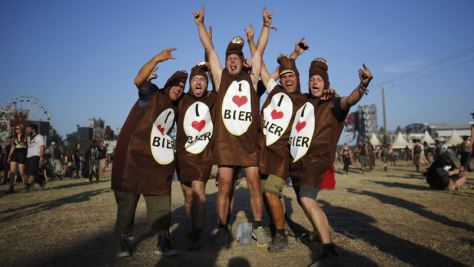 Festival-goers pose during the Hellfest music Festival in Clisson