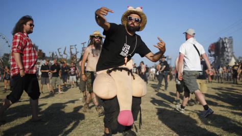 A festival-goer poses during the Hellfest Music Festival in Clisson