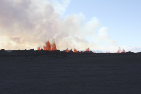 Lava fountains are pictured at the site of a fissure eruption near Iceland's Bardarbunga volcano