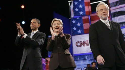 U.S. Democratic presidential candidates Senator Obama (D-IL) and Senator Clinton (D-NY) pose for photographers at the CNN/Los Angeles Times Democratic presidential debate in Hollywood