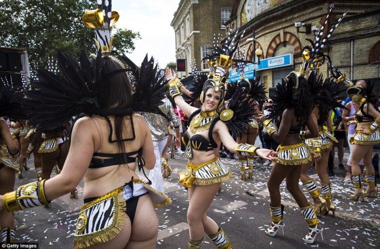Keep dancing: Performances were taking place throughout the final day of the carnival before the big clean up began