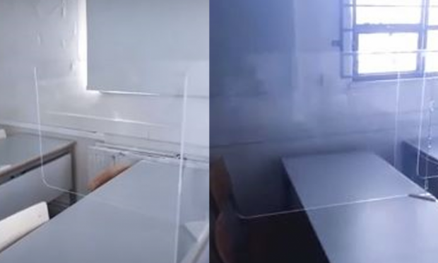 θρανία με plexiglass