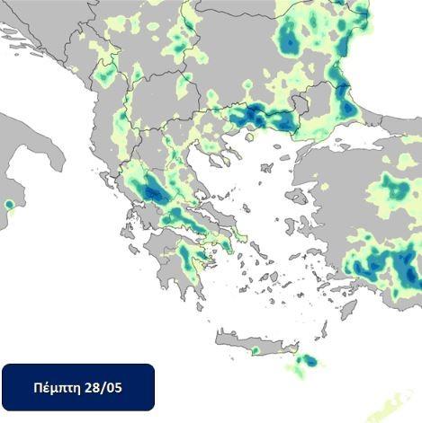 Ο χάρτης του Meteo για τον καιρό της Πέμπτης