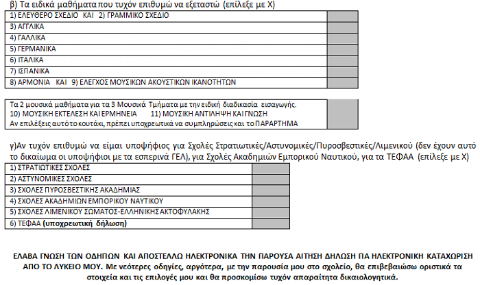 έντυπο συμμετοχής στις Πανελλήνιες 2021