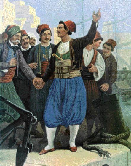 Ο Αντώνης Οικονόμου κηρύσσει την επανάσταση στην Ύδρα (πίνακας του Πέτερ φον Χες)