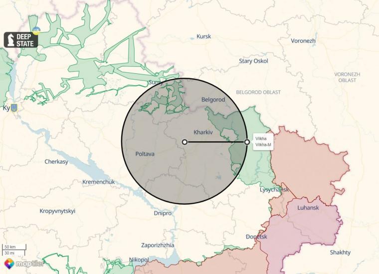 χάρτης - βεληνεκές των ουκρανικών εκτοξευτών Vilkha