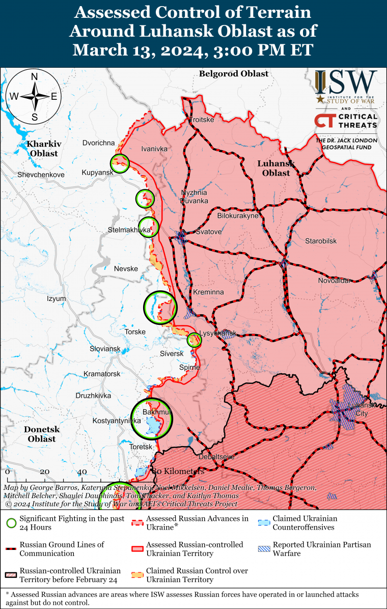 χάρτης - Λουγκάνσκ στα μέσα Μαρτίου του 2024