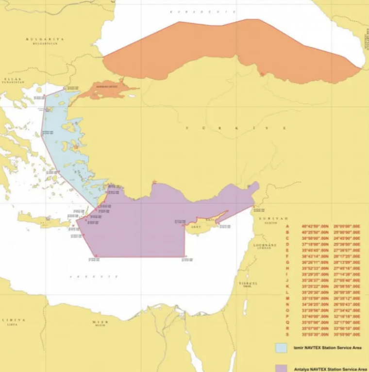 Η περιοχή που διεκδικεί η Τουρκία για την ευθύνη έκδοσης NAVTEX