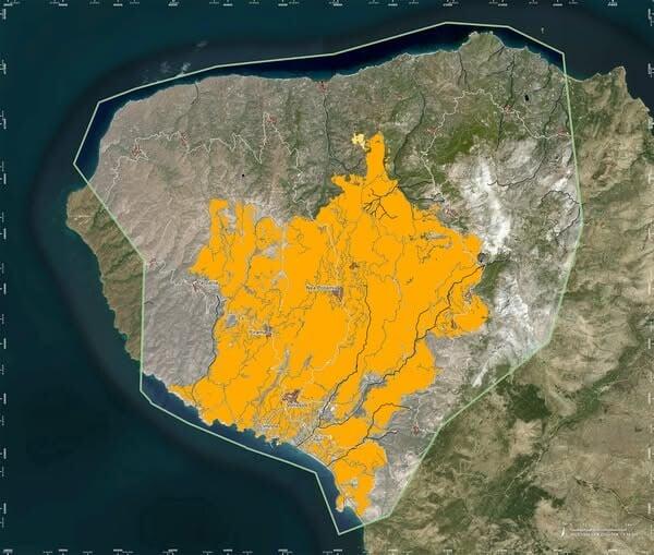 Χάρτης από την καμένη έκταση της Χίου | ΜΕΤΕΟ