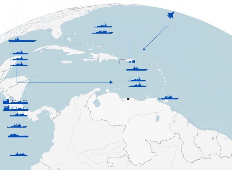 χάρτης - αμερικανικά πολεμικά πλοία γύρω από την Βενεζουέλα