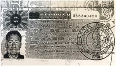 Η Visa από το αμερικανικό διαβατήριο του William George Basil