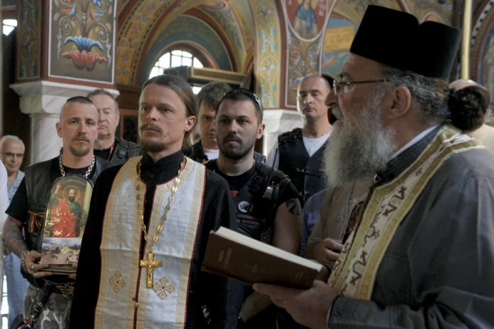 Αντιπροσωπεία της ρωσικής λέσχης μοτοσικλετιστών οι «Λύκοι της Νύχτας», επισκέφτηκαν τον Ιερό Καθεδρικό Ναό Αποστόλου Παύλου, στην Κόρινθο, τη Δευτέρα 16 Μαΐου 2016. Η επίσκεψη έγινε στο πλαίσιο του κοινού αφιερωματικού έτους 2016 «η Ελλάδα στη Ρωσία και η Ρωσία στην Ελλάδα». ΑΠΕ-ΜΠΕ/ ΑΠΕ-ΜΠΕ/ ΨΩΜΑΣ ΒΑΣΙΛΗΣ