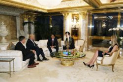 This handout picture from Japan's Cabinet Secretariat released on November 18, 2016 shows Japan's Prime Minister Shinzo Abe (3rd L) meeting with US President-elect Donald Trump (2nd L) in New York, as Trump's daughter Ivanka Trump (R) looks on. Ivanka Trump, the daughter of US President-elect Donald Trump was present at his meeting with Japan's prime minister, underscoring the influence of family members as the real-estate mogul prepares to take the reins of the world's sole superpower. / AFP PHOTO / Cabinet Secretariat / STR / HANDOUT RESTRICTED TO EDITORIAL USE - MANDATORY CREDIT "AFP PHOTO / CABINET SECRETARIAT" - NO MARKETING - NO ADVERTISING CAMPAIGNS - DISTRIBUTED AS A SERVICE TO CLIENTS