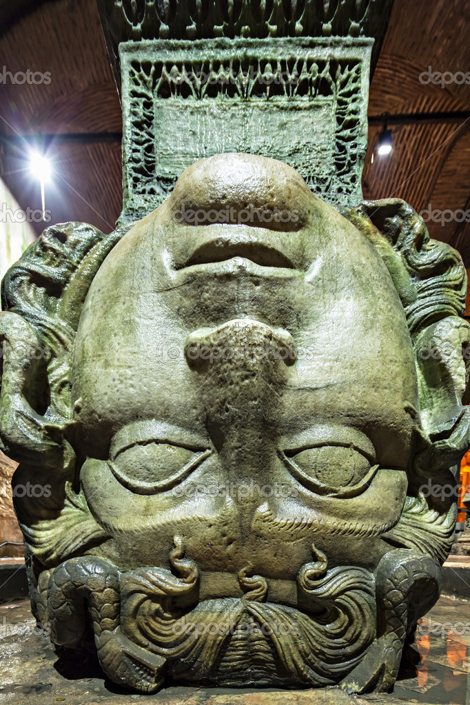 Medusa haed in The Basilica Cistern. Istanbul, Turkey