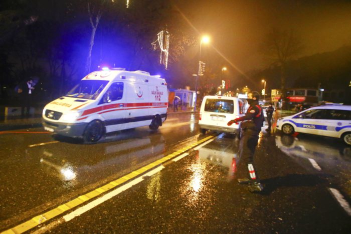 An ambulance arrives near a nightclub where a gun attack took place during a New Year party in Istanbul, Turkey, January 1, 2017. REUTERS/Osman Orsal