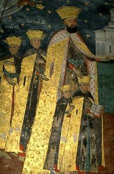 Agios Konstantinos Brancoveanu kai oi syn ayto, leptomereia toichografias